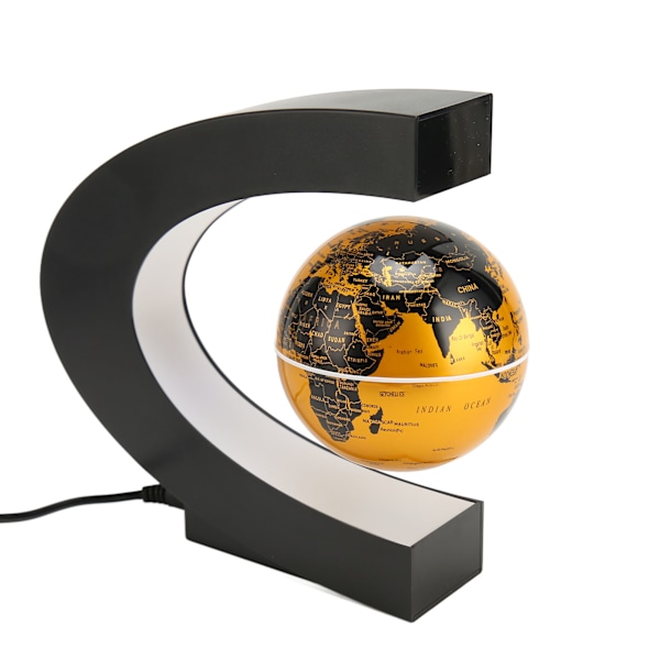 Magnetisk Levitasjonsglobus Gullfarget Innebygd LED Frostet Tekstur C-formet 3in 12V 1A Magnetisk Levitasjonsglobus Ornament for Leketøy EU Plugg 100‑240V