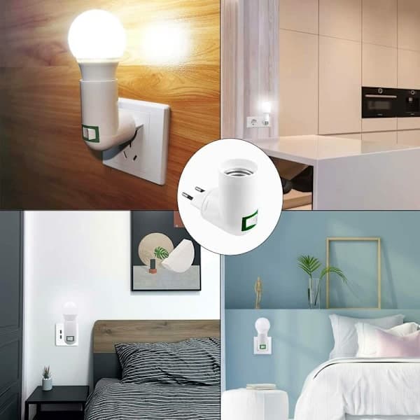 st E27 with switch construction site socket AC 220V power socket Compatible with wall kitchen lamp adapter LED lamp holder (white)