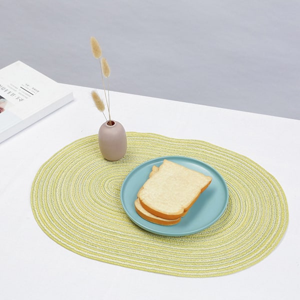 (1 förpackning) (Fruktgrön) Bomullsgarn oval placemat japansk ramie isoleringsplatta 50*35cm, polyester bomullsmaterial