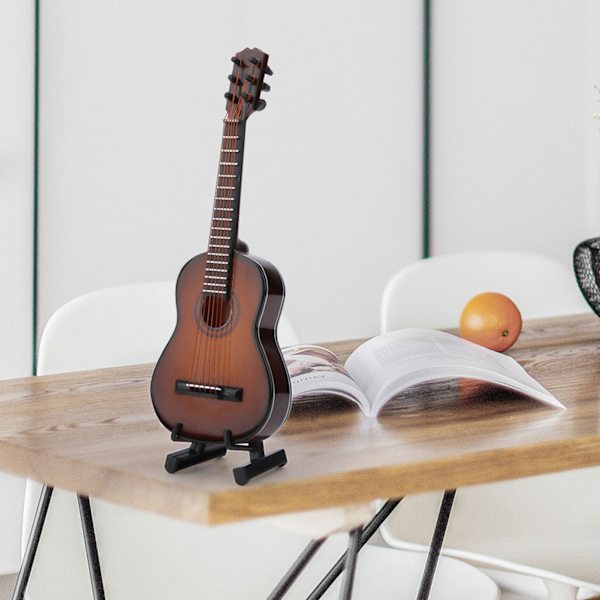 Mini træguitar model display Mini musikalske pynt Håndværk hjemindretning (brun 14cm)
