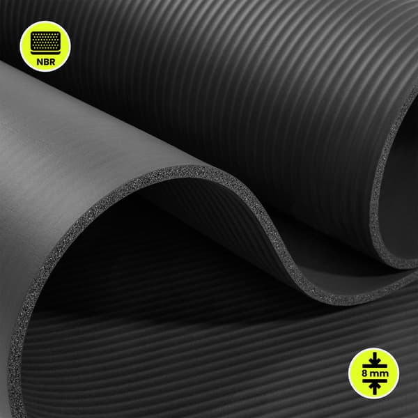 Yoga Mat NBR 8 mm 183x61 cm with Strap – HyperMotion Black