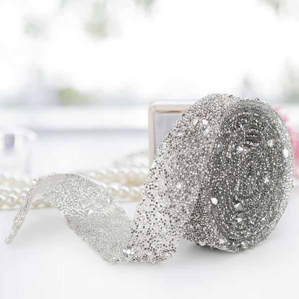 1 yard Delikat glitrende krystalpailletbånd Krystalbånd Trim DIY Håndværk (sølv)