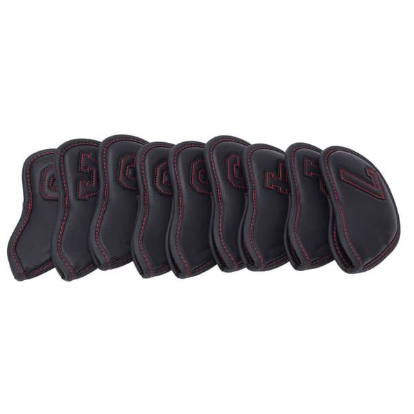 9 stk/sæt Golf Iron Head Covers Vandtæt solcreme Golf Iron Covers Store figurer Beskyttelsesærmer Sort