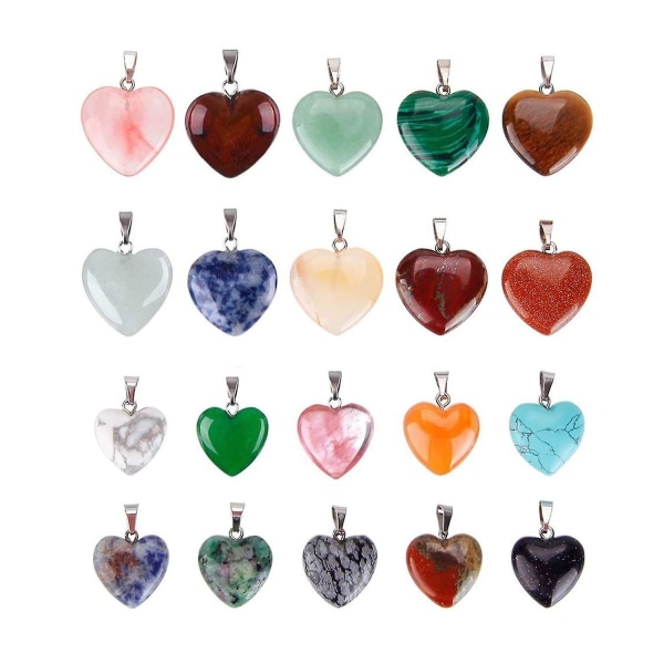 Reccisokz Hjärtformade stenhängen Kristallstenar Pärlor Lucky Charm Halsbandshängen 20st i 2 storlekar, sten, pärla