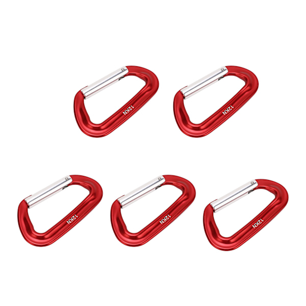 5 st Aluminiumlegering Klätterkarbiner 12KN (2697 lbs) Tungt D-Ring Karbinerklämmor för Camping Vandring Utomhus Röd