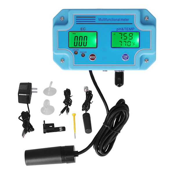 PH EC Temperaturmätare DC 6V Hög noggrannhet Bärbar LCD Hydroponic Monitor Multifunktionell TesterUS Plug 110V