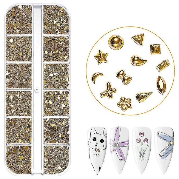 3 st Crystal Nail Art, Flatback Rhinestones (guld