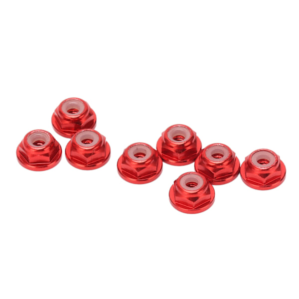 8 st 1/24 M2 anti lös mutter Aluminiumlegering flänsad nylonfoder Anti lösa M2 hex självlåsande muttrar för axial för SCX24 Röd