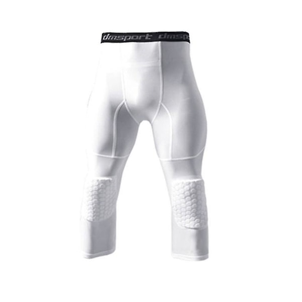 Basketball leggings med knæpude til mænd 3/4 kompressionsbukser Sportsbukser Multi-way White XL