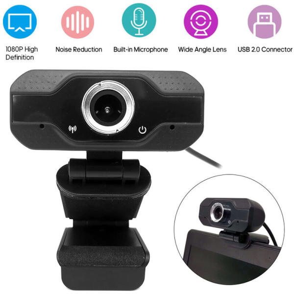 1080P USB Webcam High Definition Videokamera Webcam med Mic til online studiemødeopkald, Model: 1080P