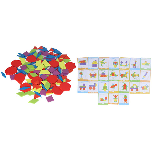 Tangram Leksaker Pedagogiska Ljusa Färger Geometrisk Form Pussel Trä Mönsterblock Set för Barn