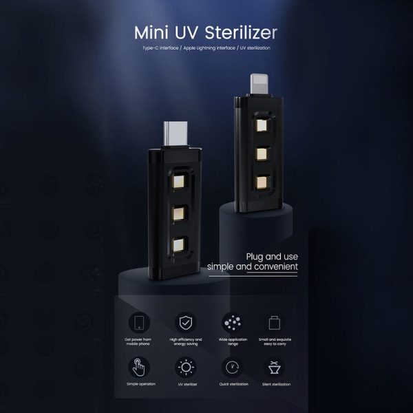 Mini bærbar UV-lampeadapter Hjemmekontor Reise UV-maskin Telefonplugg Type-C-grensesnitt, Modell: Type-C-grensesnitt