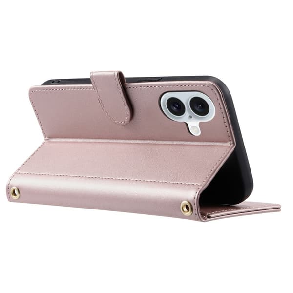 【NX】Compatible with iPhone 17 Quilted Shoulder Strap Wallet Case - Rose Gold Rosa guld pink