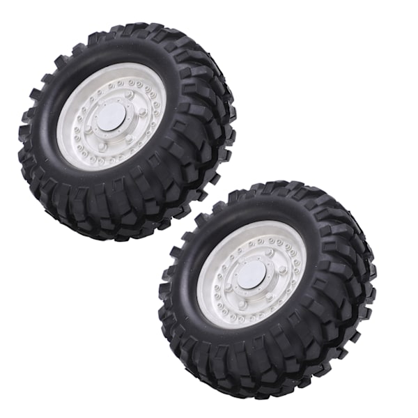 2 stk RC Hjulnavdekk Slitesterke Aluminiumslegeringshjul Gummidekk for CC01 MST D90 SCX10 1/10 RC Klatrebil Dekk Sølv