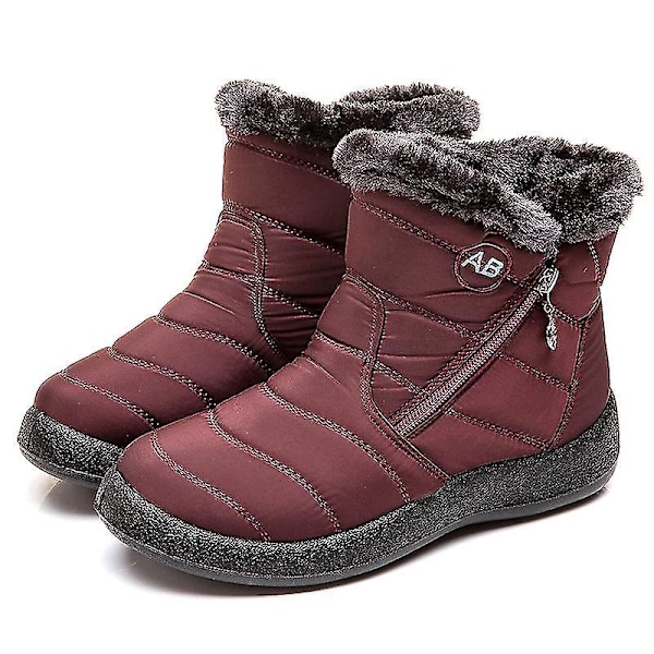 Women's Maroon Winter Waterproof Fur Ankle Boots with 11cm Heel