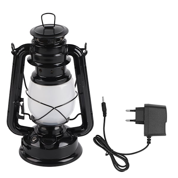 LED-lanterne campinglampe Genopladelig lampe Retro stil Bærbar EU-stik 110‑240V Varmt hvid Lys sort