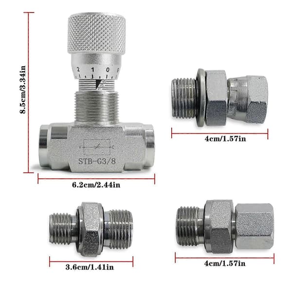 3/8\" L10 - Hydraulisk flowreguleringsventil - STB-G3/8 - Minigraver - Drosselventil