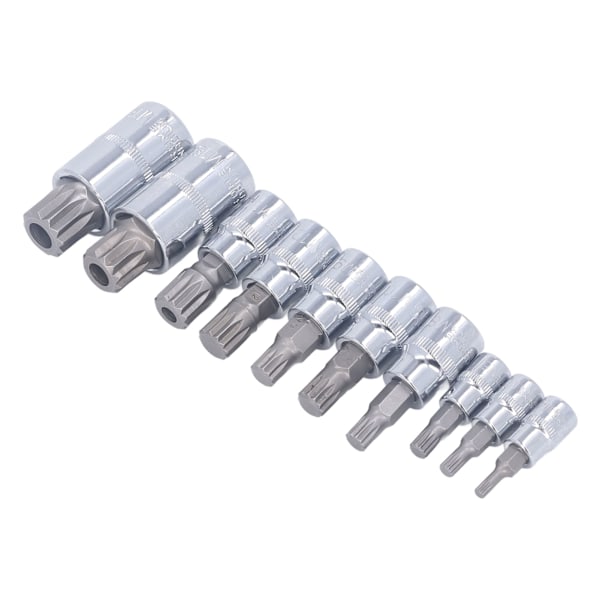 10 kpl Triple Square Spline Bit Sockel M4 - M18 1/4in 3/8in 1/2in Drive CR V Bit Sockel Set säilytyslaatikolla
