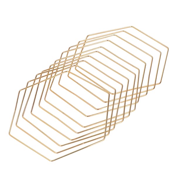 10 Set Skrivbords Blomsterbåge Hexagonal Metall DIY Bordskransring med Träbas för Bröllop Vardagsrum Guld