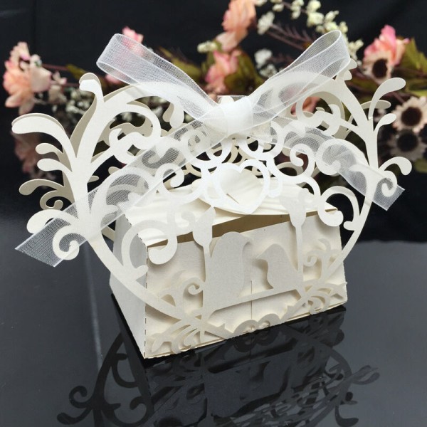 20 st Romantisk Mini DIY Candy Cookie Presentbox för bröllopsfest med vitt band