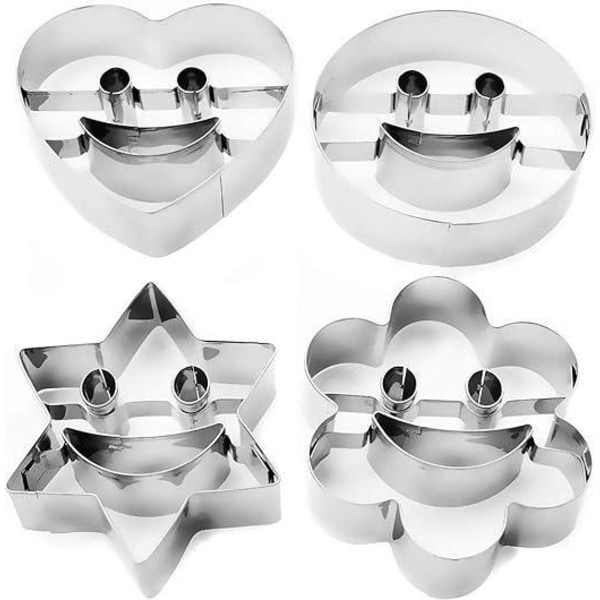 Småkageudstikkere sæt med 4 - Til bagesjov - Emoji, smiley, hjerte og stjerneformer - Rustfrit stål