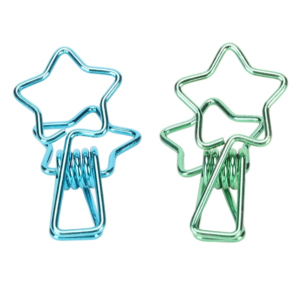 100 stk Stjerne Binder Clips Stærk Klemme Kraft Sød Tegneserie Robust Metal Papir Clips til Konto Blågrøn