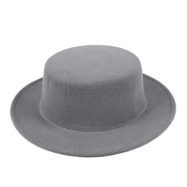 Flat Top Hat Tyttöjen hatut naisille Yksivärinen jäljitelmä Villainen Jazz- cap Tyylikäs brittiläinen leveälierinen naisten lippalakit Bowler-hatut Light gray 56 58CM