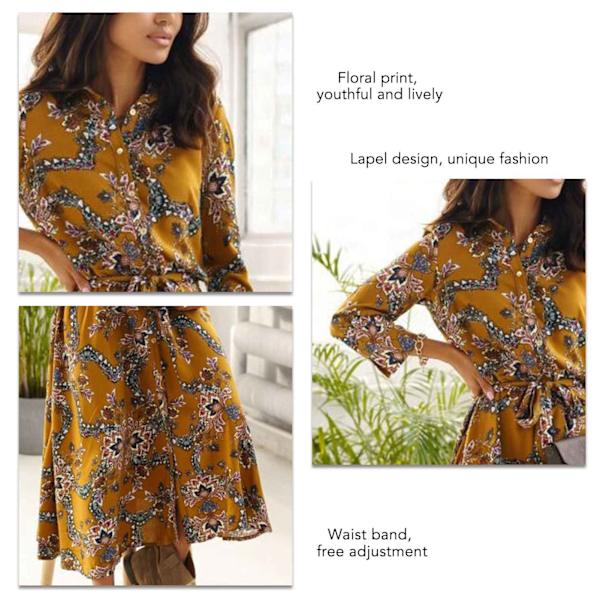 Kjole Langærmet Blomsterprint Knapper Bånd Ankel Længde Fashionable Maxikjole til Dame Gul Blomster S