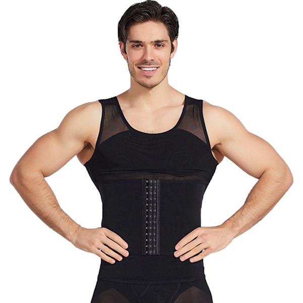 Män Slimming Body Shaper Nylon Andas Bekväm Slimmer Kompressionsväst Topp Svart XL