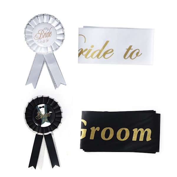 Bryllupsskærf Bælte Brudgom til Være Brud til Være Pin Badge Dekoration Forsyning til Fest Foto