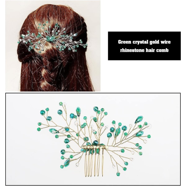 Grønn hårkam Krystallhår Vinrankekam Rhinestone-hårstykke Dekorativt tilbehør for kvinner jenter Dame bryllupsdekor