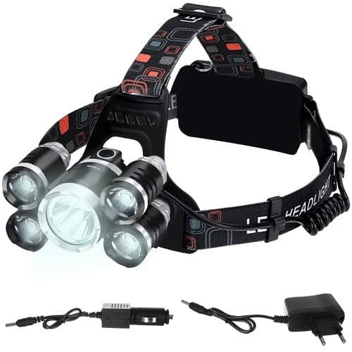【NX】Hodelykt 5x Cree T6 LED 4 moduser 2x 6800mAh batteri med lader 1000
