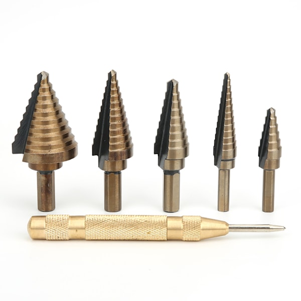 5 st High Speed ​​Steel Cone Steg Borr Bit Hålskärare med Center Punch