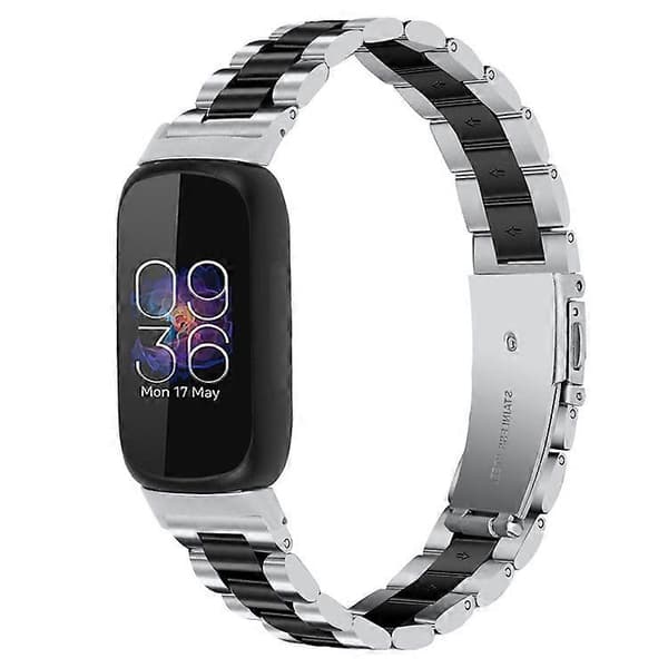 Håndledsrem kompatibel med Fitbit Inspire 3 rustfrit stål 3 perler erstatnings smarturrem Black