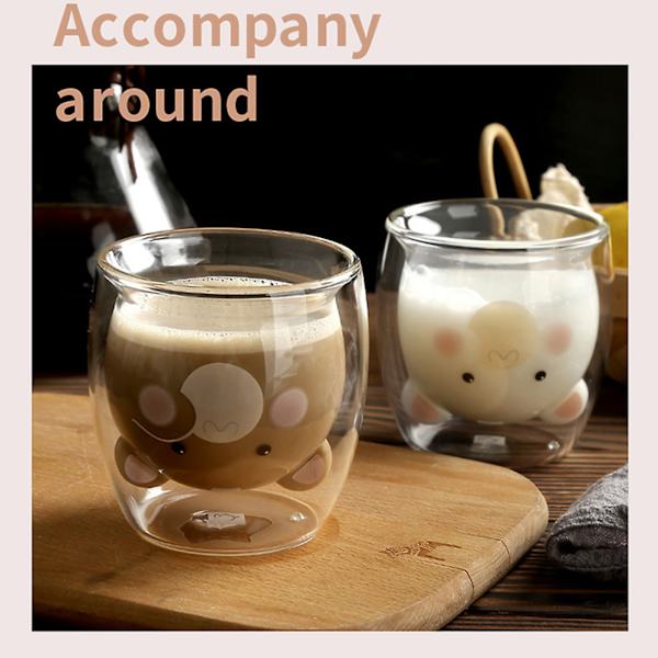 2 stk dobbelveggede krus 200ml glass tegneserie søt katt dobbelvegget kaffekopp for hjemmekontor