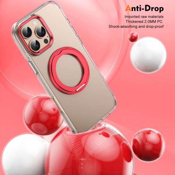 Compatible with iPhone 16 Pro Ice-Cold Rotating Ring Holder PC MagSafe Case Röd