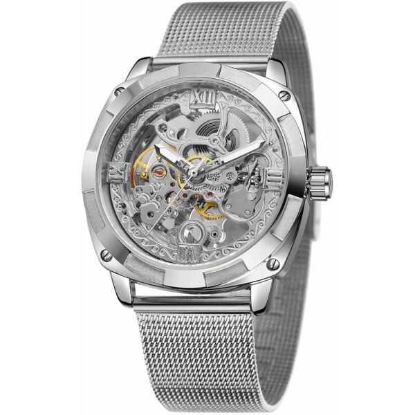 Mekanisk ur herre i rustfrit stål automatiske mekaniske ure 30M vandtæt business armbåndsur, model: sølv