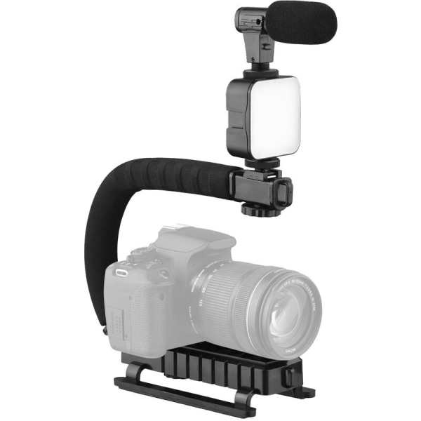 AY-49U Bärbar kamerastabilisatorhållare U- eller C-formad mobilkamera Vlogg-kit med mikrofonfyllningslampa (med knappbatteri)