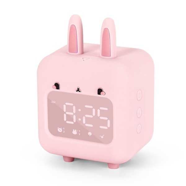 Cute Bunny Kids Digital Alarm Clock with Night Light - Pink