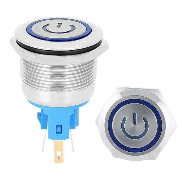 2 stk 22mm AC220V 6-polet trykknappbryter IP65 beskyttelsesklasse tilbakestillingsknapp med SignBlue