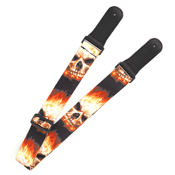 Läderaxelrem Gitarrdelar Flame-Skull-Patern Print-Type Justerbar längd