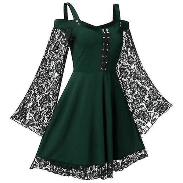Goottilainen Pitsi Halloween Medieval Lolita -mekko Vihreä - Koko 4XL