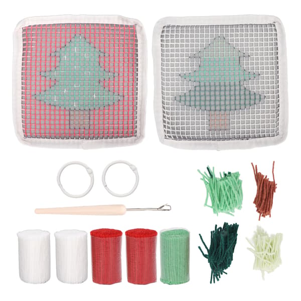 Latch Hook Kit Sødt Juletræsmønster DIY Hæklet Kop Måtte Blød Komfortabel Farverig Latch Hook Tæppe
