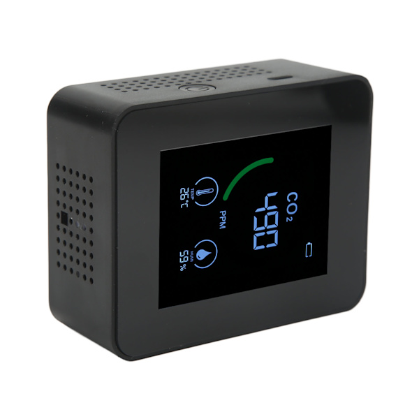Kulldioksiddetektor USB-lading TVOC-sensor Halvleder Luftkvalitetsmonitor med temperatur- og fuktighetsmåling Svart