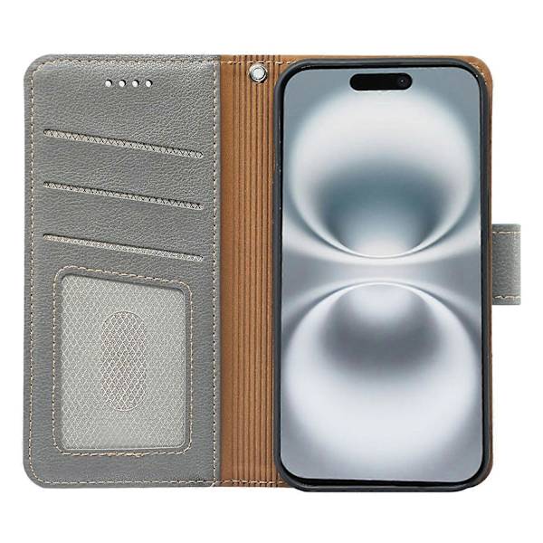 【NX】Compatible with iPhone 17 Case, RFID Blocking Wallet, Lychee Textured Leather Case, Magnetic Buckle, Grey Grey Grey