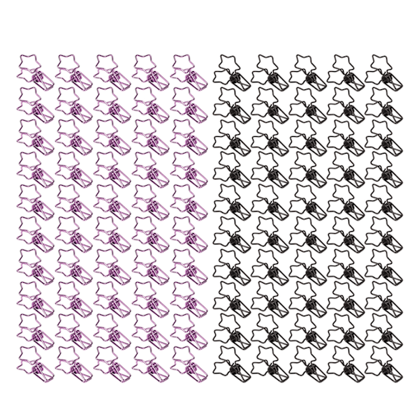 100 stk. Permklips Svart Lilla Stjerneform Sterk Klemkraft Metall Permklips Hul Lang Haleklips