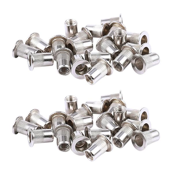 40 stk. naglemutter i rustfritt stål 304, nagleinnsats, M6x15mm Silver tone