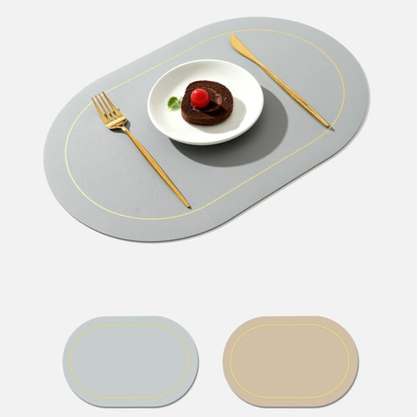 2st Läder Oval Mat Oljetät Isolering Restaurang Bord Hem Hotell Halkfri skål Underlägg Ljusgrå