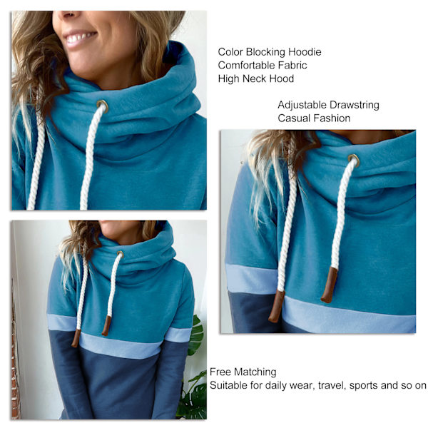 Naisten Huppari Pure Color Block Hoodie Naisten Huppari Rentoutunut Huppari Syksyyn Talveen Vaaleansininen ja Tummansininen XL