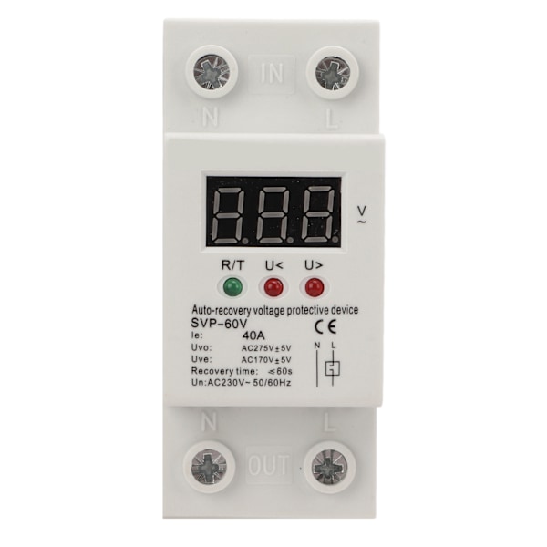 Automatisk återställningsspänningsskyddsenhet 230V enfas LED digital display över underspänningsskydd 40A